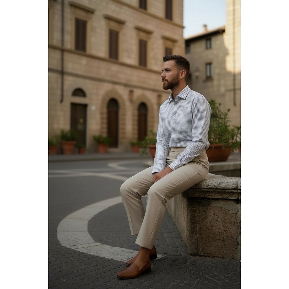Luciano Barbera Made In Italy Check Pattern 100% Cotton  Shirt Medium‎